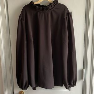 J Crew Black Blouse with Ruffle Collar XL